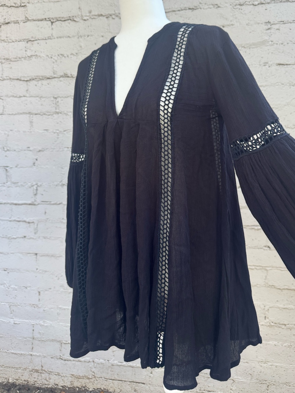 Free People Babydoll Lace Inset Swing Tunic Black Size XS - Picture 9 of 11